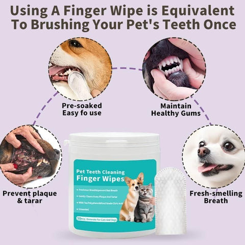 Disposable Dental Finger Wipes for Pets – 50 Count Pack