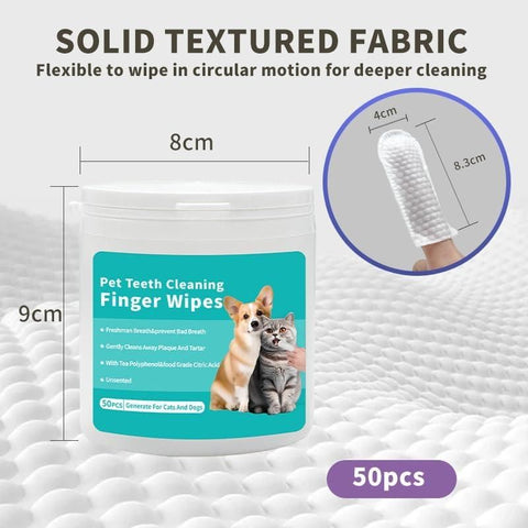 Disposable Dental Finger Wipes for Pets – 50 Count Pack