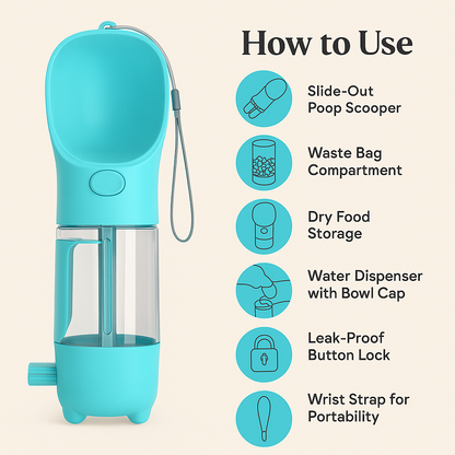3-in-1 Pet Feeding Bottle – Water, Food & Poop Scoop in One
