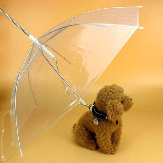 Transparent Umbrella Leash for Dogs – Rain Protection with Chain Lead Hands-Free Walking