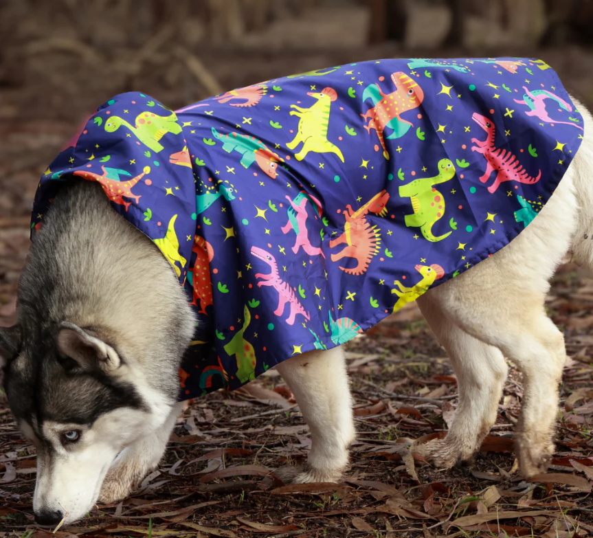 Dinosaur Printed Cape Style Dog Raincoat